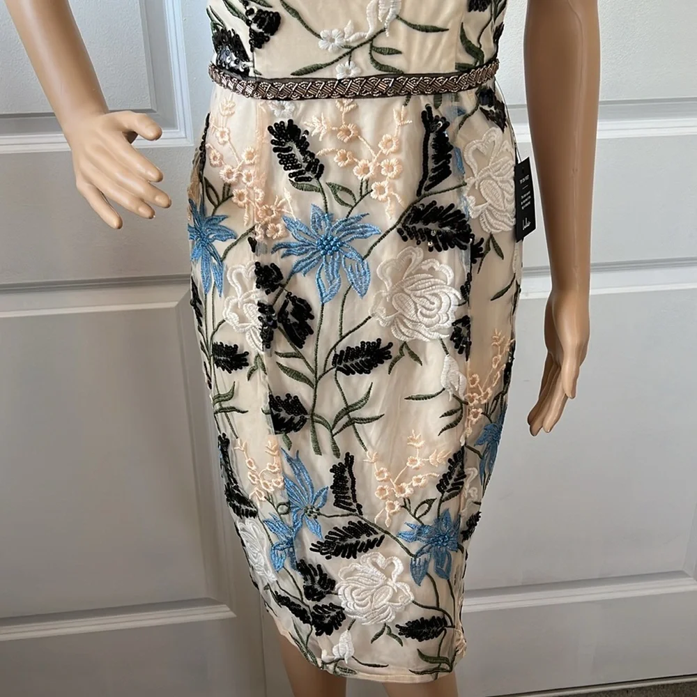 NWT Lulu’s formal beaded sequin evening dress S cream embroidered overlay sexy - Picture 3 of 15